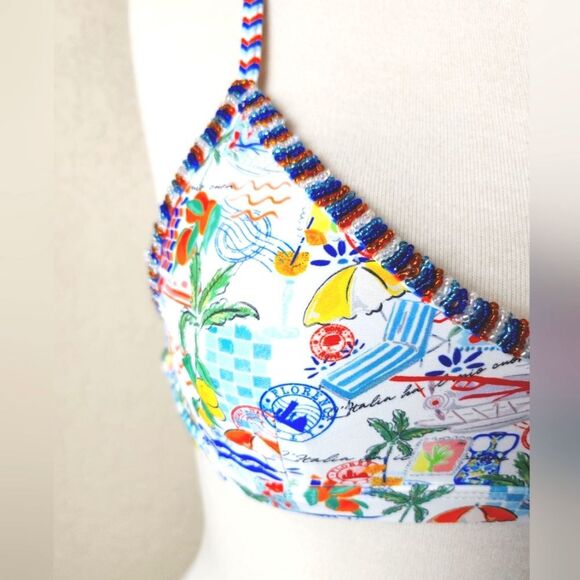 Bydee Valencia Beaded Bikini Top Swimwear Multi Size S NWT - Picture 4 of 6